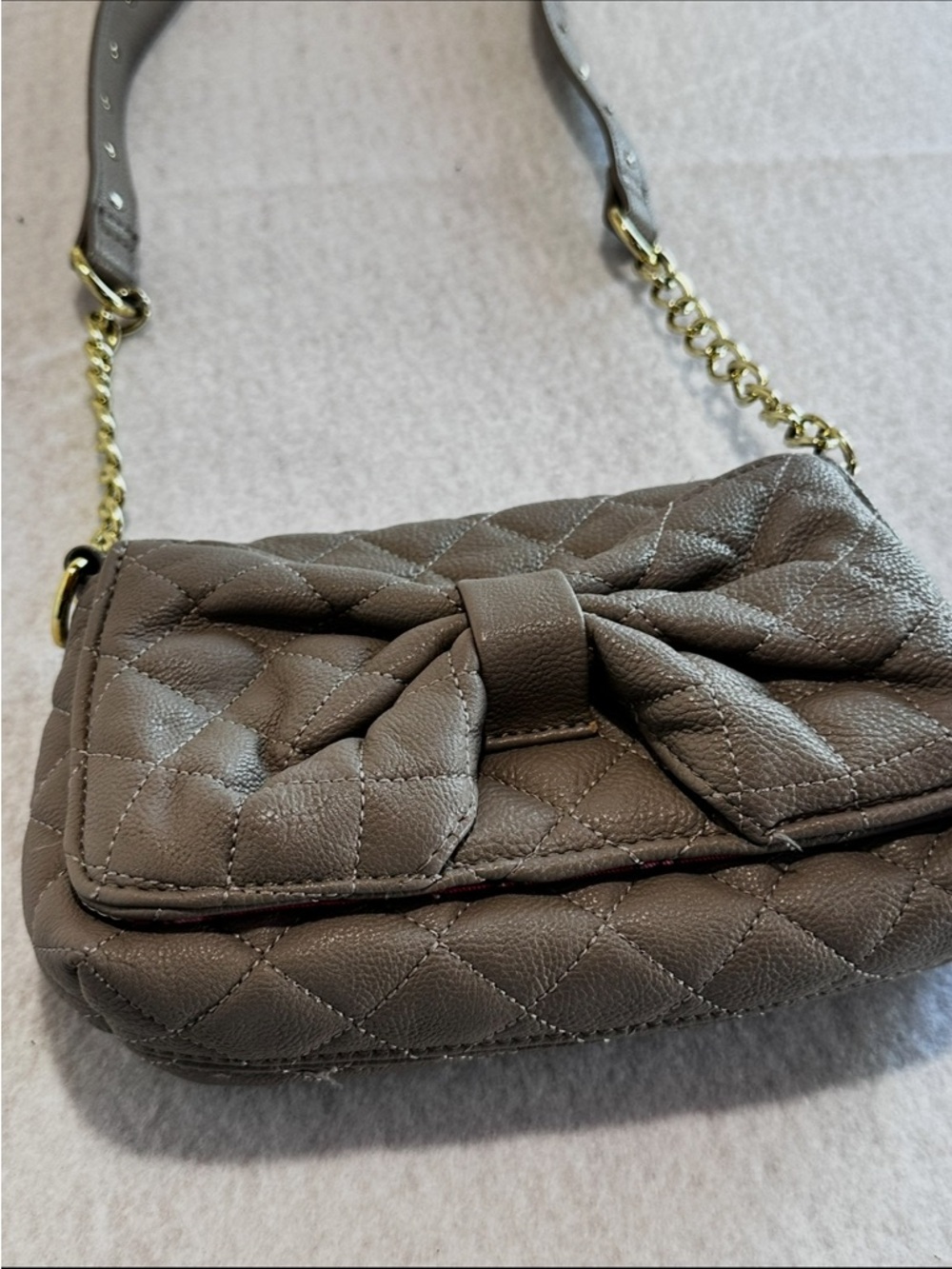 Betsey Johnson Quilted Bow Crossbody Bag - Taupe Gray
